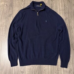 Polo by Ralph Lauren Men's Navy wool quarter Zip Sweater